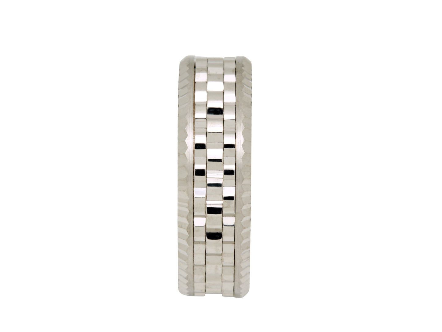 Square Checkered Pattern White Gold Band
